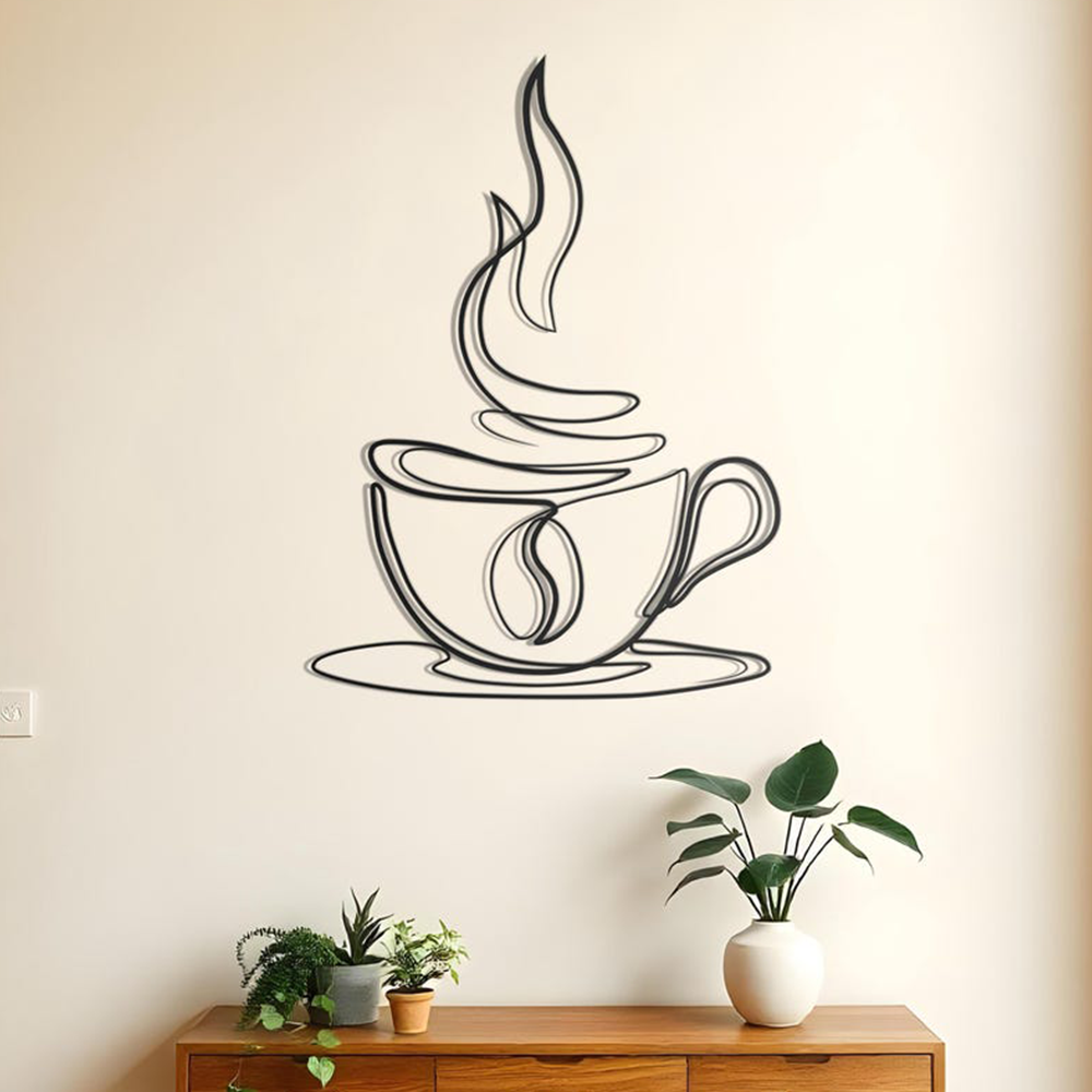 Coffee Cup Line Art Desined Metal Art Wall Decor