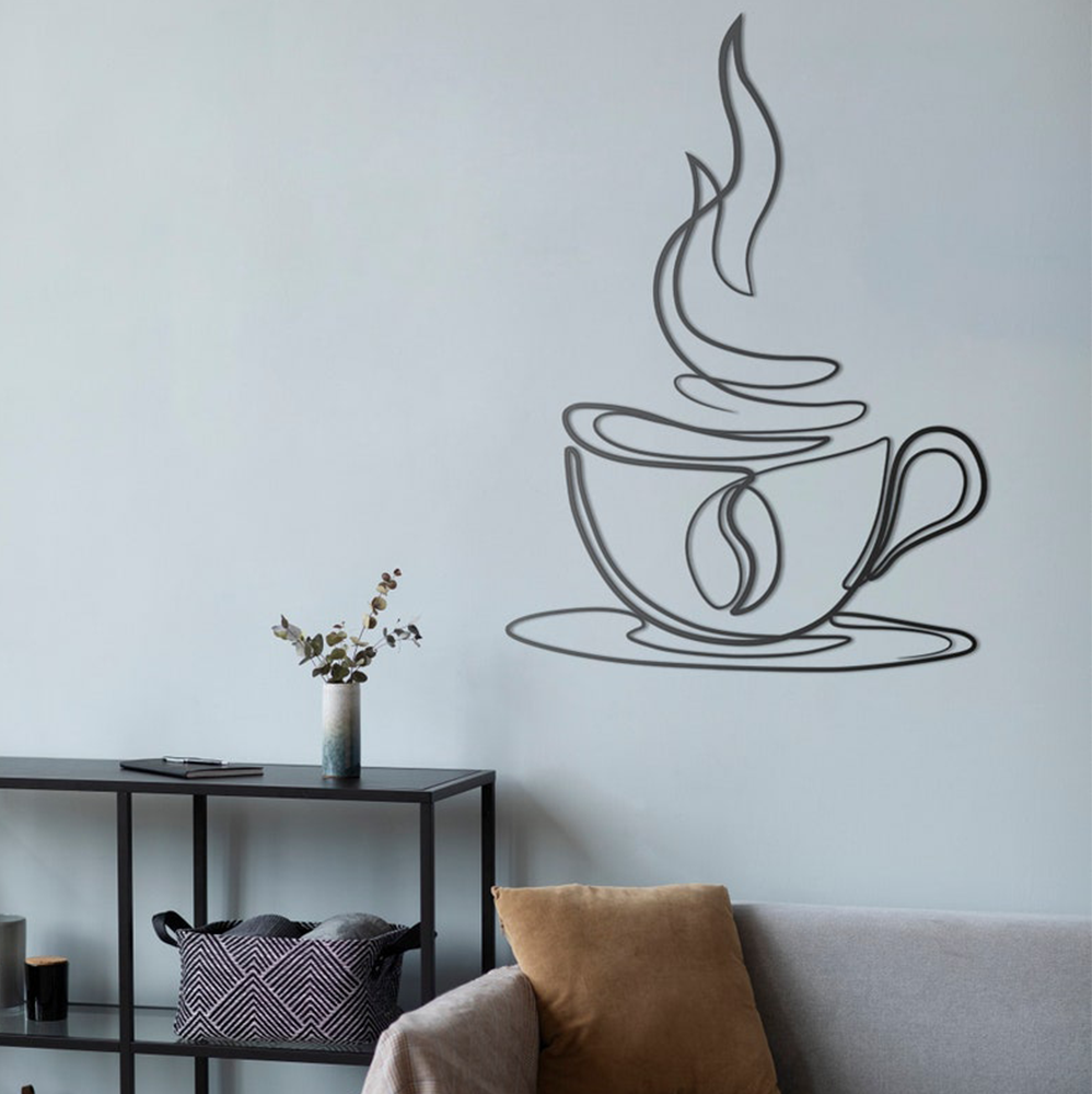 Coffee Cup Line Art Desined Metal Art Wall Decor