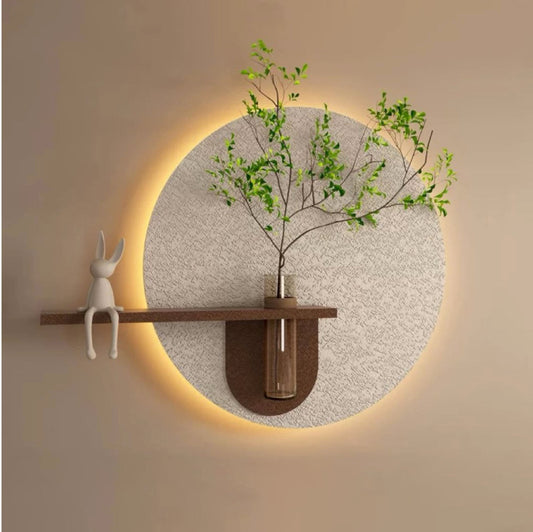 Contemporary Grace Circular Glow LED Light Wall Panel with Planter
