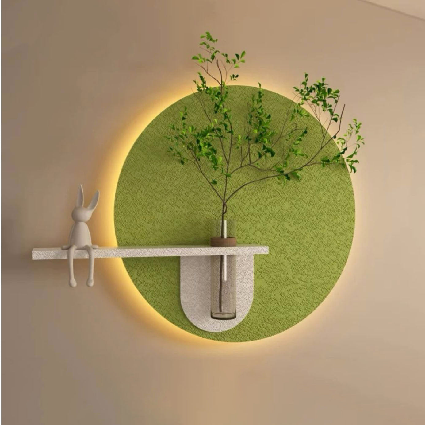 Contemporary Grace Circular Glow LED Light Wall Panel with Planter