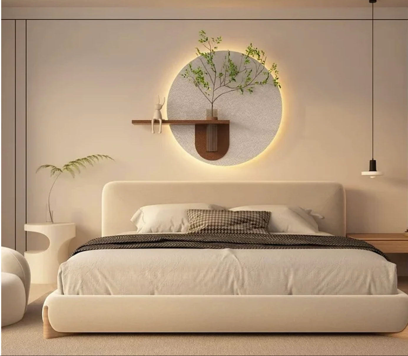 Contemporary Grace Circular Glow LED Light Wall Panel with Planter