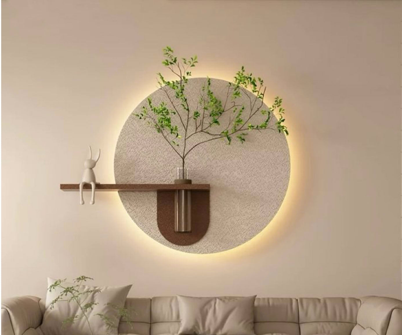 Contemporary Grace Circular Glow LED Light Wall Panel with Planter