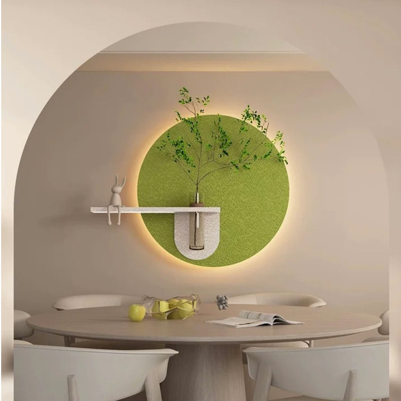 Contemporary Grace Circular Glow LED Light Wall Panel with Planter