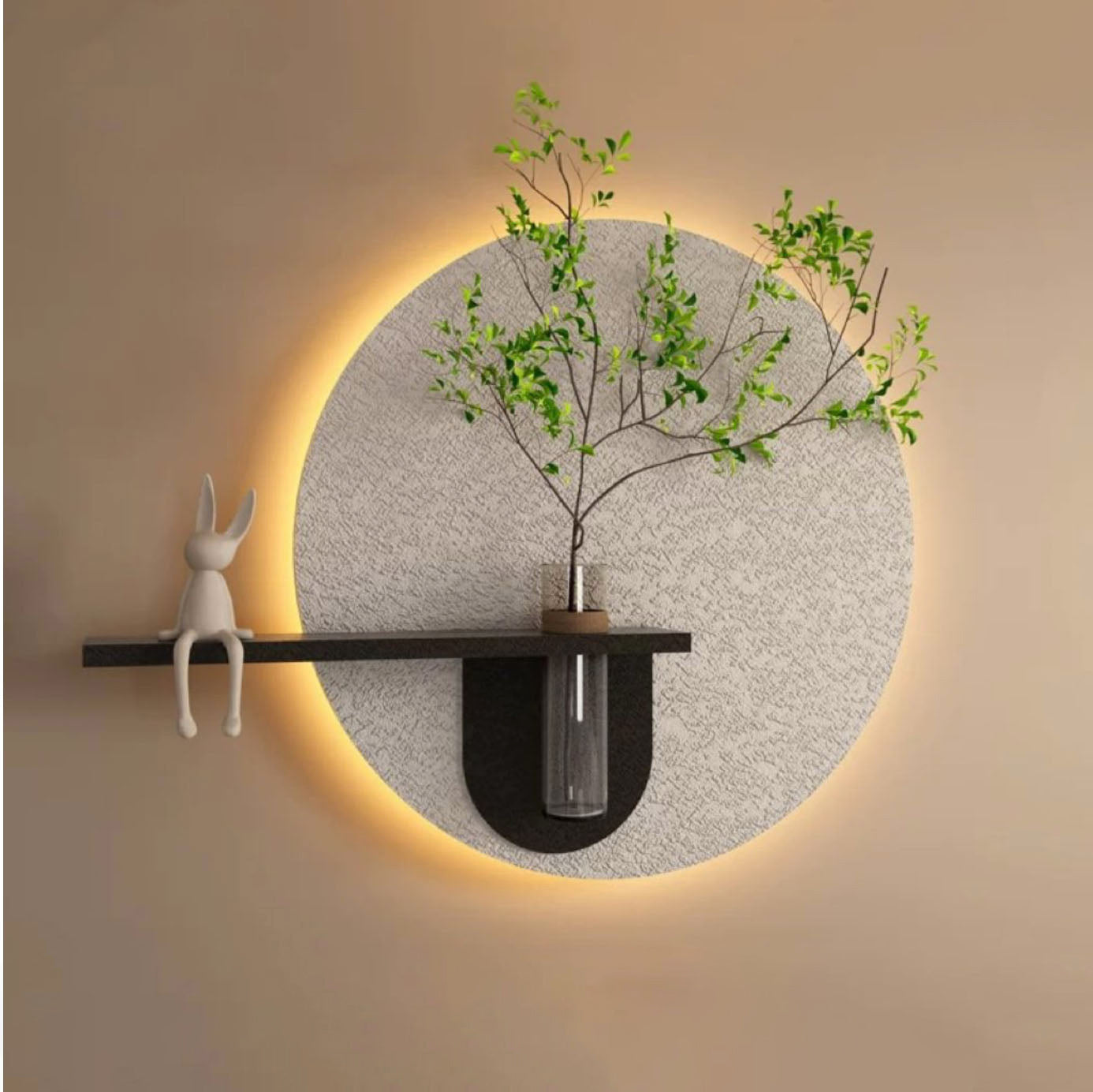 Contemporary Grace Circular Glow LED Light Wall Panel with Planter