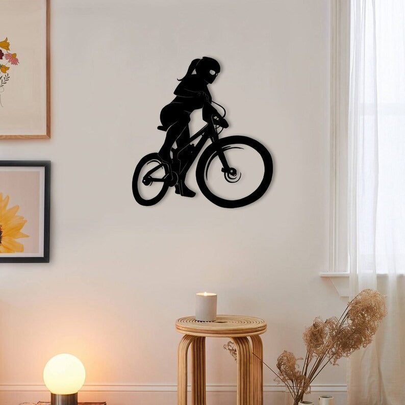 Little Girl Bicycle Metal Wall Art for Home Decor