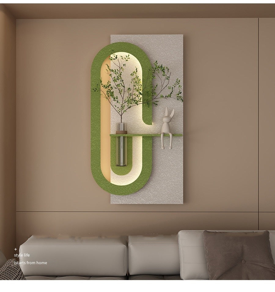 Modern Wall Art Panel with LED Lights & Planter