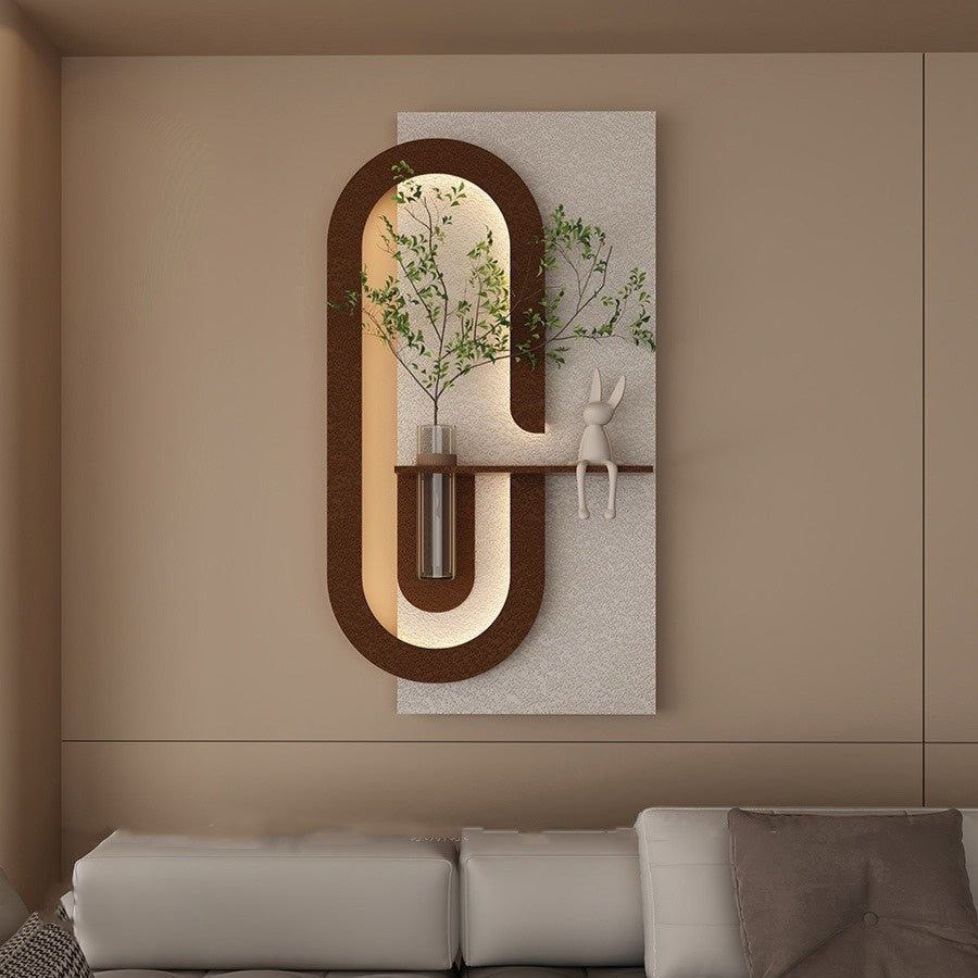 Modern Wall Art Panel with LED Lights & Planter