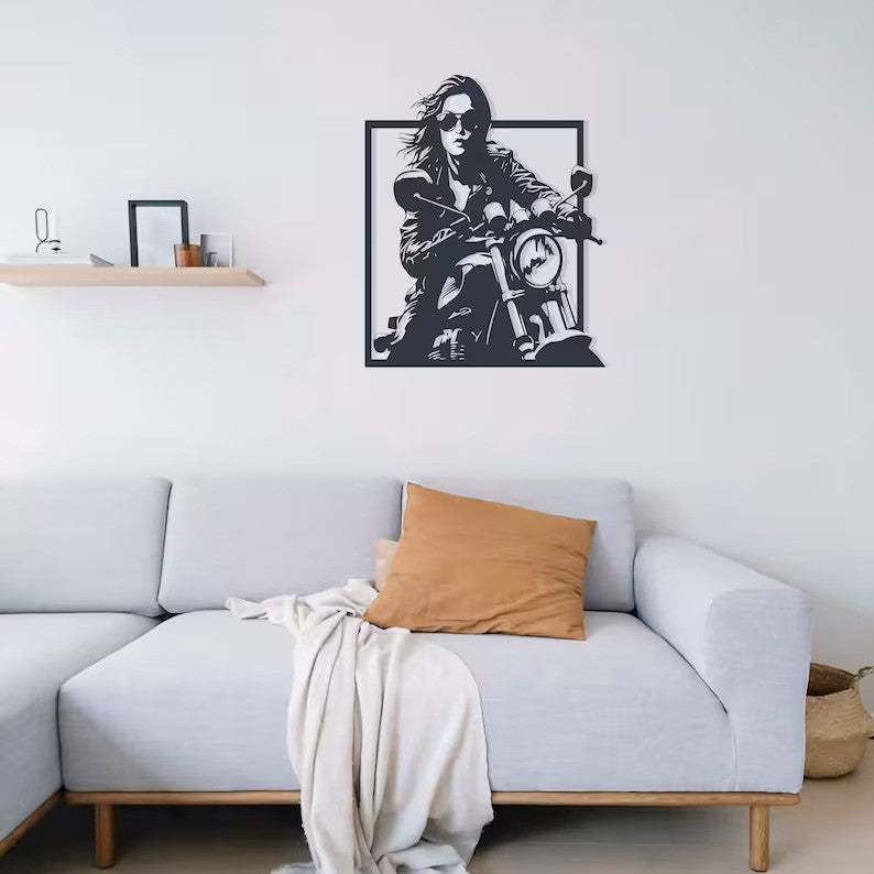 Modern Woman Biker Metal Wall Art for Interior Styling