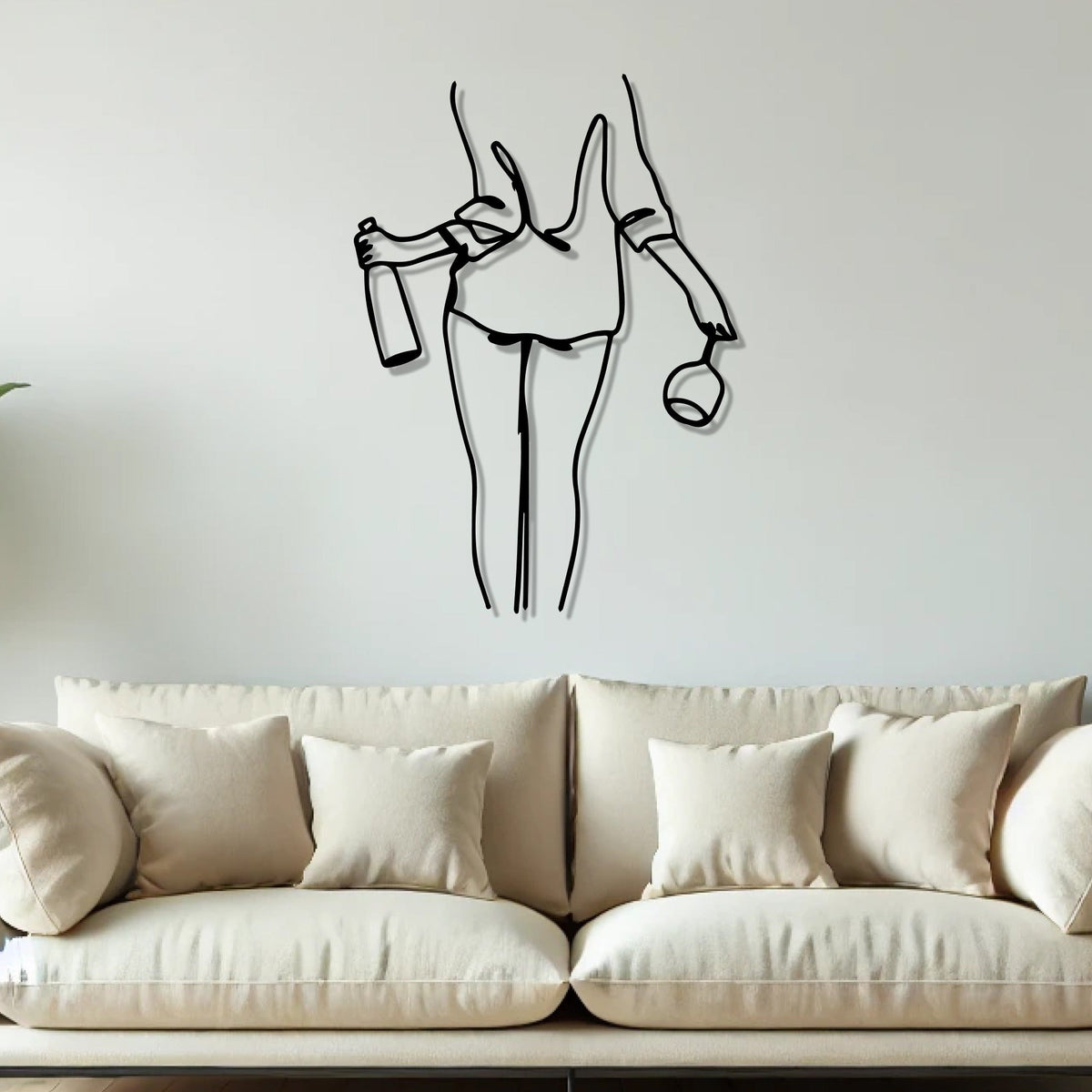 Women with Wine Line Art Metal Wall Art Decor